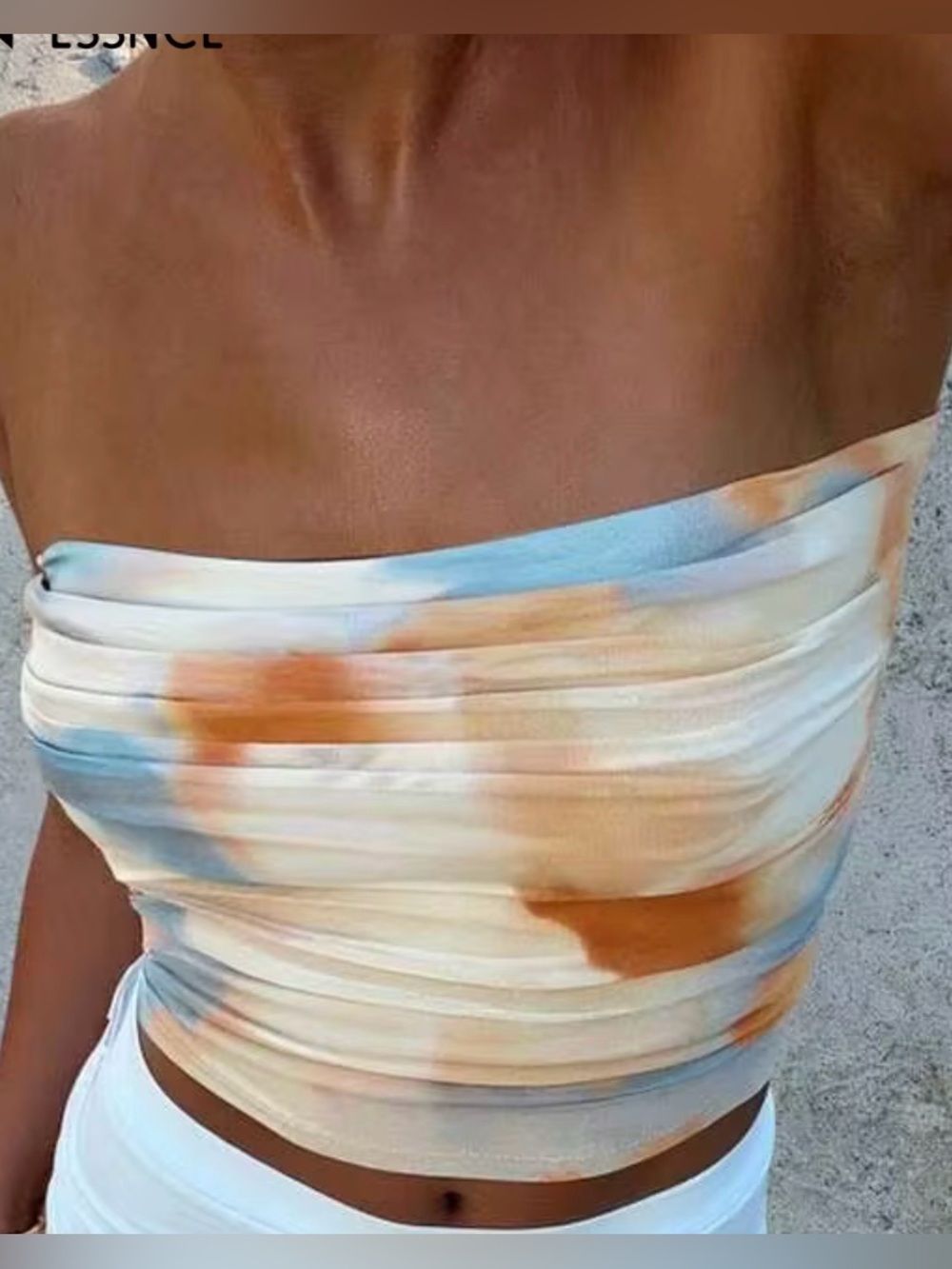 🤍 Abstract Ruched Mesh Strapless Tube Top | Size Small